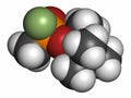 Soman nerve agent molecule (chemical weapon). 3D rendering. Atoms are represented as spheres with conventional color coding: Royalty Free Stock Photo