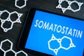 Somatostatin hormone word and chemicals models.