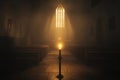 Dimly Lit Church Interior with Single Candle for Mourning and Reflection Royalty Free Stock Photo