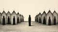 Minimalist Gothic Surrealism A Haunting Row Of Small Huts