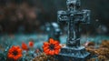 Somber scene of a cemetery during the day of the dead celebration and remembrance Royalty Free Stock Photo