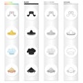 Sombrero, the cap of a cook, a Chinese cone , a fur hat.Hats set collection icons in cartoon black monochrome outline Royalty Free Stock Photo