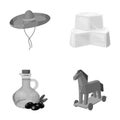 Sombrero, cheese and other monochrome icon in cartoon style. olive oil, toy icons in set collection. Royalty Free Stock Photo