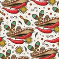 Sombrero and chili pepper pattern Royalty Free Stock Photo