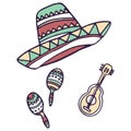 Sombrero and guitar on white isolated backdrop Royalty Free Stock Photo