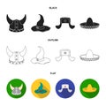 Sombrero, hat with ear-flaps, helmet of the viking.Hats set collection icons in cartoon style vector symbol stock Royalty Free Stock Photo