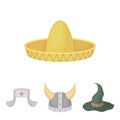 Sombrero, hat with ear-flaps, helmet of the viking.Hats set collection icons in cartoon style vector symbol stock Royalty Free Stock Photo