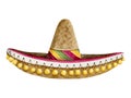 Sombrero Mexican hat watercolor illustration for Cinco de Mayo holiday. Hand drawn clipart in yellow, red, green brown Royalty Free Stock Photo