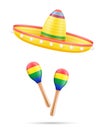 sombrero national mexican headdress and maracas vector illustration
