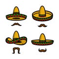 Sombrero set. Collection icon sombrero. Vector Royalty Free Stock Photo