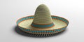 Sombrero straw hat, traditional  mexican headwear on white background, front view. 3d illustration Royalty Free Stock Photo