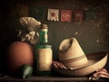 Sombrero and tequila vintage style illustration. Cinco de mayo - mexican national traditional holiday. Generative AI