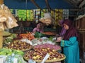 Some an Asian woman is shoping vegetables at traditional market in Sumedang city, Indonesia, on October 8th, 2020.