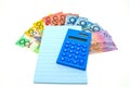 some Australian money with notepad and calculator Royalty Free Stock Photo