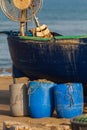 Some barrels full of fishing nets readies to be loaded on the boat