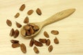 Some beech nuts in a wooden spoon Royalty Free Stock Photo