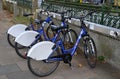 Some bicycles of the bike rental service in Bilbao, Spain