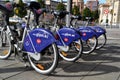 Some bicycles of the bike rental service in Gijon, Spain