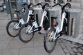 Some bicycles of the bike rental service in Madrid, Spain