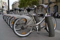 Some bicycles of the Velib bike rental service in Paris