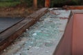 Some broken window and glass around at abandoned cabin Royalty Free Stock Photo