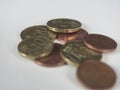 Some coins with closeup on bright background european money