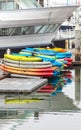 Colorful kayaks stacked up at the Oxnard marina, California, United States. Royalty Free Stock Photo