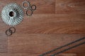 Some composition of a bicycle chain, several sprockets and other