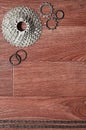 Some composition of a bicycle chain, several sprockets and other