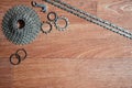 Some composition of a bicycle chain, several sprockets and other