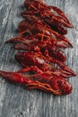 some cooked crayfish on a gray table