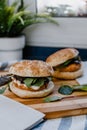 Some delicious homemade fish burger Royalty Free Stock Photo