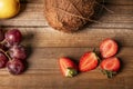 Some delicious ripe strawberries cut in half, together