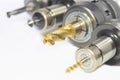 Some endmills and tap on white background Royalty Free Stock Photo