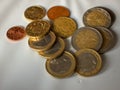 some euro coins spread on the table