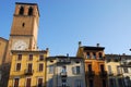 Some facades of houses that are in the victory square next to the Basilica of the Virgin assumed into the city of Lodi in Lombardy Royalty Free Stock Photo