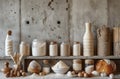 some flours and other baking items stacked on a concrete background Royalty Free Stock Photo