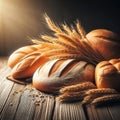 Some fresh baked goods placed On a wooden table.