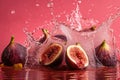 Fresh figs and water Splashing on a pink background illustration generative ai