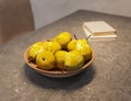 Some fresh Fruits on a Plate in the dining, 3D rendering