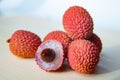 Some fresh lychees on a white cutting board Royalty Free Stock Photo