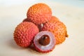 Some fresh lychees on a white cutting board Royalty Free Stock Photo