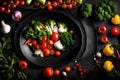 some fresh vegetables with black background