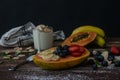 Some fruits with cereals and yogur Royalty Free Stock Photo