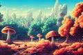 some giant mushrooms in a fantasy anime manga world, ai generated image