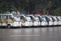 Some green electric vehicles parking in range