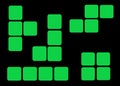 Some green Tetris game blocks of different shapes and profiles