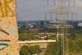 High voltage power lines over a background of the Ruhr are Royalty Free Stock Photo