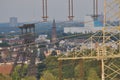 High voltage power lines over a background of the Ruhr are Royalty Free Stock Photo