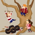 Some kids playing rope swing from a tall tree Royalty Free Stock Photo